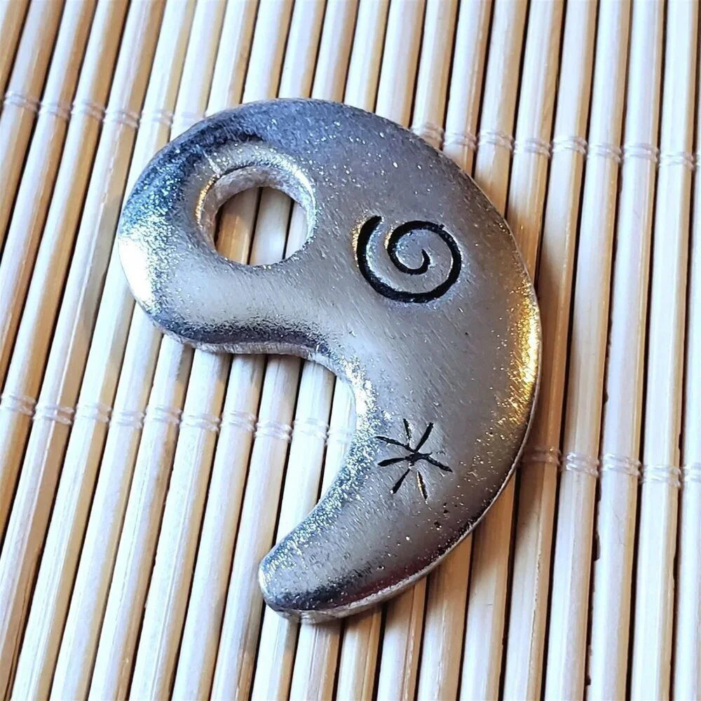 Carved Silver Aluminum Artsy Paisley Punctuation Comma Apostrophe Pendant